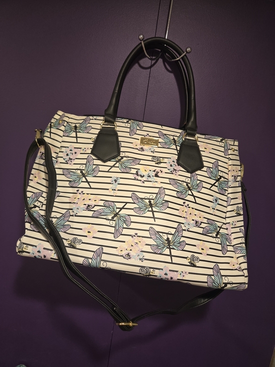 Betsey Johnson Handbags - Betsey Johnson Butterfly Floral Stripe Tote with Black Trim